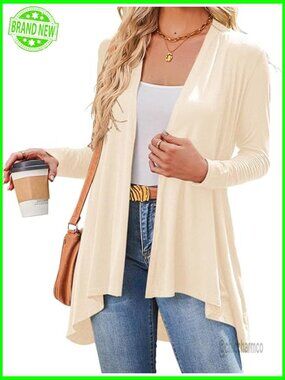 Open Front Cardigan Sweater Lightweight Long Sleeve Drape Knit with Pockets